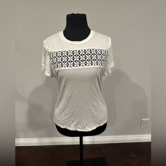 Elie Taheri White Short Sleeve Lace Insert T Shirt (size M) - Picture 1 of 8